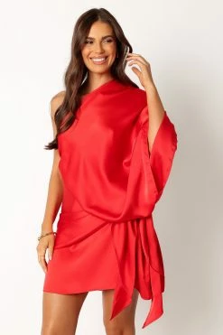 Carmen One Shoulder Mini Dress - Sunset Red -Dress Shop petal and pup usa dresses carmen one shoulder mini dress sunset red 34011644264625