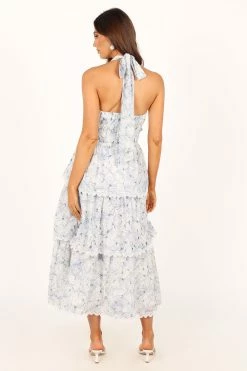 Casey Halterneck Midi Dress - Blue -Dress Shop petal and pup usa dresses casey halterneck midi dress blue 33757578526897