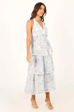 Casey Halterneck Midi Dress - Blue -Dress Shop petal and pup usa dresses casey halterneck midi dress blue 33757578592433