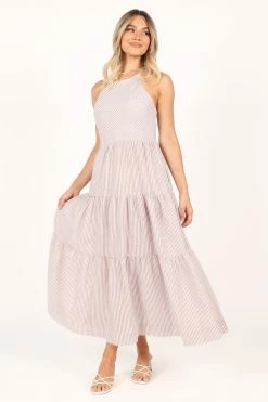 Caspian Tiered Maxi Dress - Tan Stripe -Dress Shop petal and pup usa dresses caspian tiered maxi dress tan stripe 33520564928689