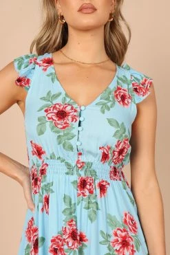 Cassatt Frill Cap Sleeve Midi Dress - Blue Floral 12 Cassatt Frill Cap Sleeve Midi Dress - Blue Floral -Dress Shop petal and pup usa dresses cassatt frill cap sleeve maxi dress blue floral 32265133916337