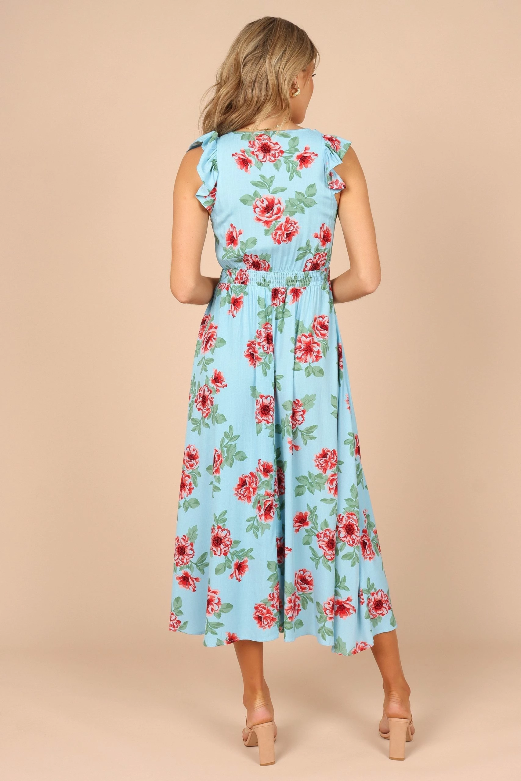Cassatt Frill Cap Sleeve Midi Dress - Blue Floral 8 Cassatt Frill Cap Sleeve Midi Dress - Blue Floral - Image 8