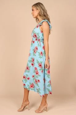 Cassatt Frill Cap Sleeve Midi Dress - Blue Floral 14 Cassatt Frill Cap Sleeve Midi Dress - Blue Floral -Dress Shop petal and pup usa dresses cassatt frill cap sleeve maxi dress blue floral 32265134014641