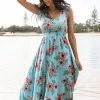 Cassatt Frill Cap Sleeve Midi Dress - Blue Floral