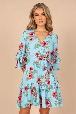 Cassatt Wrap Mini Dress - Blue Floral 11 Cassatt Wrap Mini Dress - Blue Floral -Dress Shop petal and pup usa dresses cassatt wrap mini dress blue floral 32265142829233