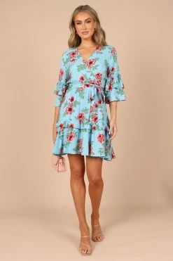 Cassatt Wrap Mini Dress - Blue Floral 14 Cassatt Wrap Mini Dress - Blue Floral -Dress Shop petal and pup usa dresses cassatt wrap mini dress blue floral 32265142927537