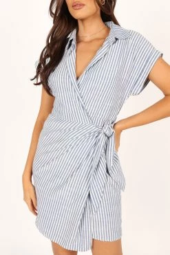 Chourt Wrap Mini Dress - Navy White -Dress Shop petal and pup usa dresses chourt wrap midi dress navy white 33722392412337