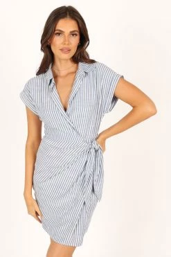 Chourt Wrap Mini Dress - Navy White -Dress Shop petal and pup usa dresses chourt wrap midi dress navy white 33722392510641