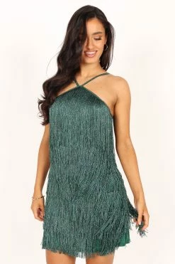 Chrissy Halterneck Mini Dress - Dark Green -Dress Shop petal and pup usa dresses chrissy halterneck mini dress dark green 33836348309681