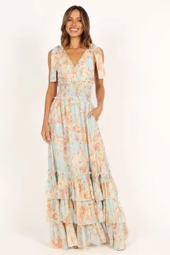 Christabel Tiered Maxi Dress - Blue Floral -Dress Shop petal and pup usa dresses christabel tiered maxi dress blue floral 33537195999409