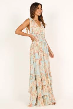 Christabel Tiered Maxi Dress - Blue Floral -Dress Shop petal and pup usa dresses christabel tiered maxi dress blue floral 33537196163249
