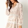 Clarice Long Sleeve Mini Dress - Tan Print