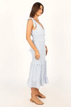 Claudia Ruffle Midi Dress - Blue -Dress Shop petal and pup usa dresses claudia ruffle maxi dress blue 33757580492977