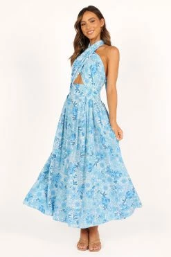 Clover Halterneck Maxi Dress - Blue Floral -Dress Shop petal and pup usa dresses clover halterneck midi dress blue floral 33481573499057