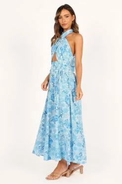 Clover Halterneck Maxi Dress - Blue Floral -Dress Shop petal and pup usa dresses clover halterneck midi dress blue floral 33481573531825