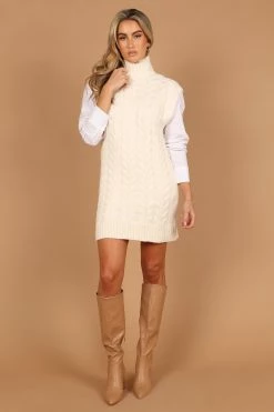 Cozette Turtle Neck Sleeveless Mini Knit Dress - Cream -Dress Shop petal and pup usa dresses cozette turtle neck sleeveless mini knit dress cream 32627501269169