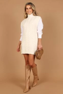 Cozette Turtle Neck Sleeveless Mini Knit Dress - Cream -Dress Shop petal and pup usa dresses cozette turtle neck sleeveless mini knit dress cream 32627501301937