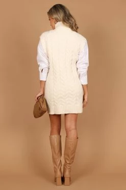 Cozette Turtle Neck Sleeveless Mini Knit Dress - Cream -Dress Shop petal and pup usa dresses cozette turtle neck sleeveless mini knit dress cream 32627501334705