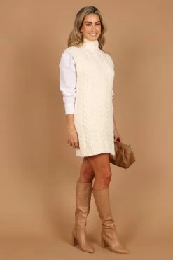 Cozette Turtle Neck Sleeveless Mini Knit Dress - Cream -Dress Shop petal and pup usa dresses cozette turtle neck sleeveless mini knit dress cream 32627501367473