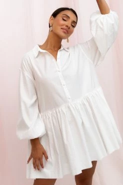 Daisy Long Sleeve Mini Dress - White -Dress Shop petal and pup usa dresses daisy long sleeve mini dress white 33690329219249