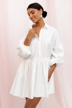 Daisy Long Sleeve Mini Dress - White -Dress Shop petal and pup usa dresses daisy long sleeve mini dress white 33690329252017