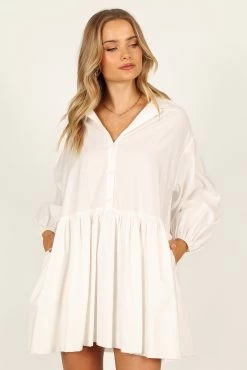 Daisy Long Sleeve Mini Dress - White -Dress Shop petal and pup usa dresses daisy long sleeve mini dress white 33690329284785