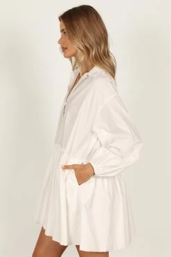 Daisy Long Sleeve Mini Dress - White -Dress Shop petal and pup usa dresses daisy long sleeve mini dress white 33690329350321