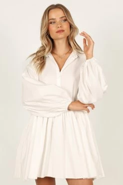 Daisy Long Sleeve Mini Dress - White -Dress Shop petal and pup usa dresses daisy long sleeve mini dress white 33690329448625