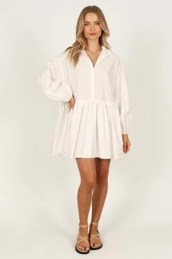 Daisy Long Sleeve Mini Dress - White -Dress Shop petal and pup usa dresses daisy long sleeve mini dress white 33690329481393