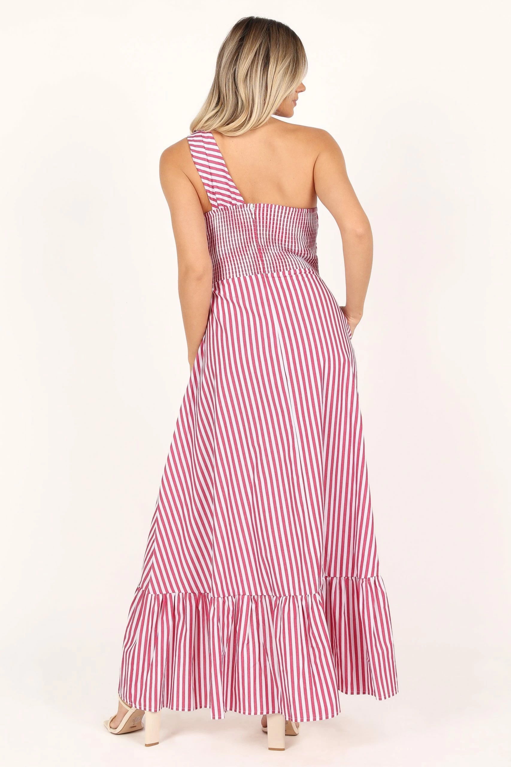 Danica One Shoulder Dress - Berry Stripe 9 Danica One Shoulder Dress - Berry Stripe - Image 9