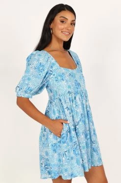 Delaney Mini Dress - Blue Floral -Dress Shop petal and pup usa dresses delaney mini dress blue floral 33481573007537