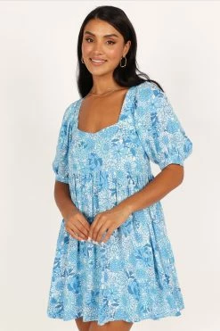 Delaney Mini Dress - Blue Floral -Dress Shop petal and pup usa dresses delaney mini dress blue floral 33481573040305