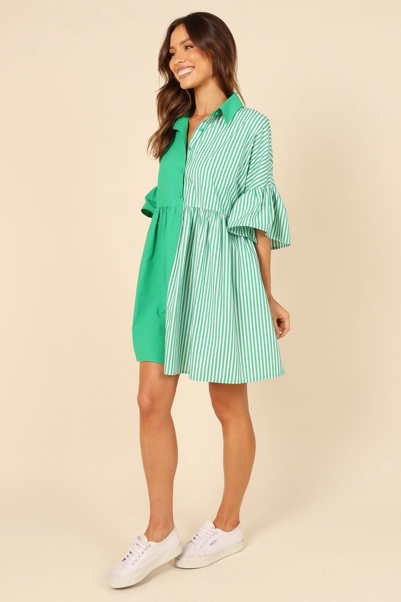 Didi Frill Mini Dress - Green Stripe 2 Didi Frill Mini Dress - Green Stripe - Image 2