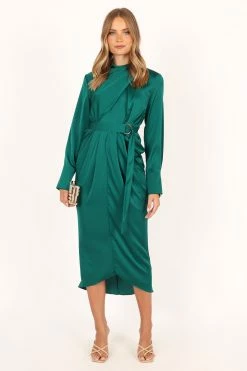 Dionne Long Sleeve Midi Dress - Emerald -Dress Shop petal and pup usa dresses dionne long sleeve midi dress emerald 33829502386353