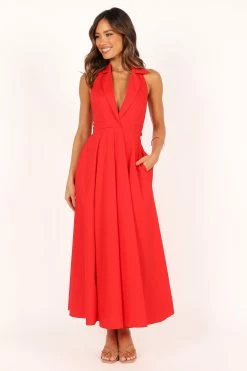Dita Halterneck Midi Dress - Tomato -Dress Shop petal and pup usa dresses dita halterneck midi dress tomato 33608153923761