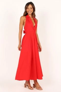 Dita Halterneck Midi Dress - Tomato -Dress Shop petal and pup usa dresses dita halterneck midi dress tomato 33608154120369