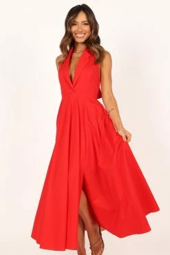 Dita Halterneck Midi Dress - Tomato -Dress Shop petal and pup usa dresses dita halterneck midi dress tomato 33608154153137
