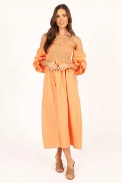 Domenica Off Shoulder Midi Dress - Orange -Dress Shop petal and pup usa dresses domenica off shoulder midi dress orange 33553153163441