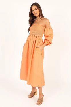 Domenica Off Shoulder Midi Dress - Orange -Dress Shop petal and pup usa dresses domenica off shoulder midi dress orange 33553153196209