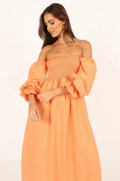 Domenica Off Shoulder Midi Dress - Orange -Dress Shop petal and pup usa dresses domenica off shoulder midi dress orange 33553153294513