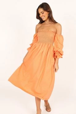 Domenica Off Shoulder Midi Dress - Orange -Dress Shop petal and pup usa dresses domenica off shoulder midi dress orange 33553153327281