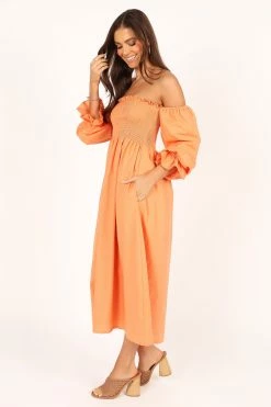 Domenica Off Shoulder Midi Dress - Orange -Dress Shop petal and pup usa dresses domenica off shoulder midi dress orange 33553153360049