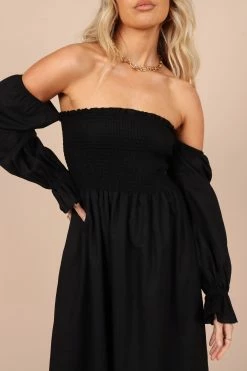 Domenica Shirred Long Sleeve Midi Dress - Black 11 Domenica Shirred Long Sleeve Midi Dress - Black -Dress Shop petal and pup usa dresses domenica shirred long sleeve midi dress black 32396368773297