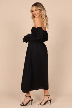 Domenica Shirred Long Sleeve Midi Dress - Black 13 Domenica Shirred Long Sleeve Midi Dress - Black -Dress Shop petal and pup usa dresses domenica shirred long sleeve midi dress black 32396368871601