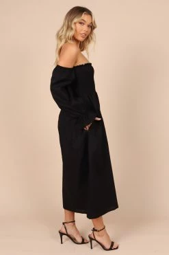 Domenica Shirred Long Sleeve Midi Dress - Black 14 Domenica Shirred Long Sleeve Midi Dress - Black -Dress Shop petal and pup usa dresses domenica shirred long sleeve midi dress black 32396368904369