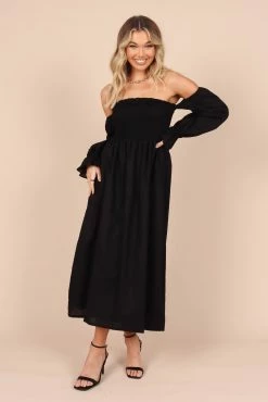 Domenica Shirred Long Sleeve Midi Dress - Black 15 Domenica Shirred Long Sleeve Midi Dress - Black -Dress Shop petal and pup usa dresses domenica shirred long sleeve midi dress black 32396368937137