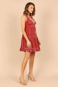 Eddie Tiered Velvet Mini Dress - Ginger -Dress Shop petal and pup usa dresses eddie tiered velvet mini dress ginger 32341314797745