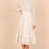 Edwina Shirred Frill Long Sleeve Midi Dress - Cream Floral