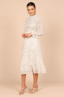 Edwina Shirred Frill Long Sleeve Midi Dress - Cream Floral 8 Edwina Shirred Frill Long Sleeve Midi Dress - Cream Floral -Dress Shop petal and pup usa dresses edwina shirred frill long sleeve midi dress cream floral 32486581272753