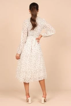 Edwina Shirred Frill Long Sleeve Midi Dress - Cream Floral 9 Edwina Shirred Frill Long Sleeve Midi Dress - Cream Floral -Dress Shop petal and pup usa dresses edwina shirred frill long sleeve midi dress cream floral 32486581305521